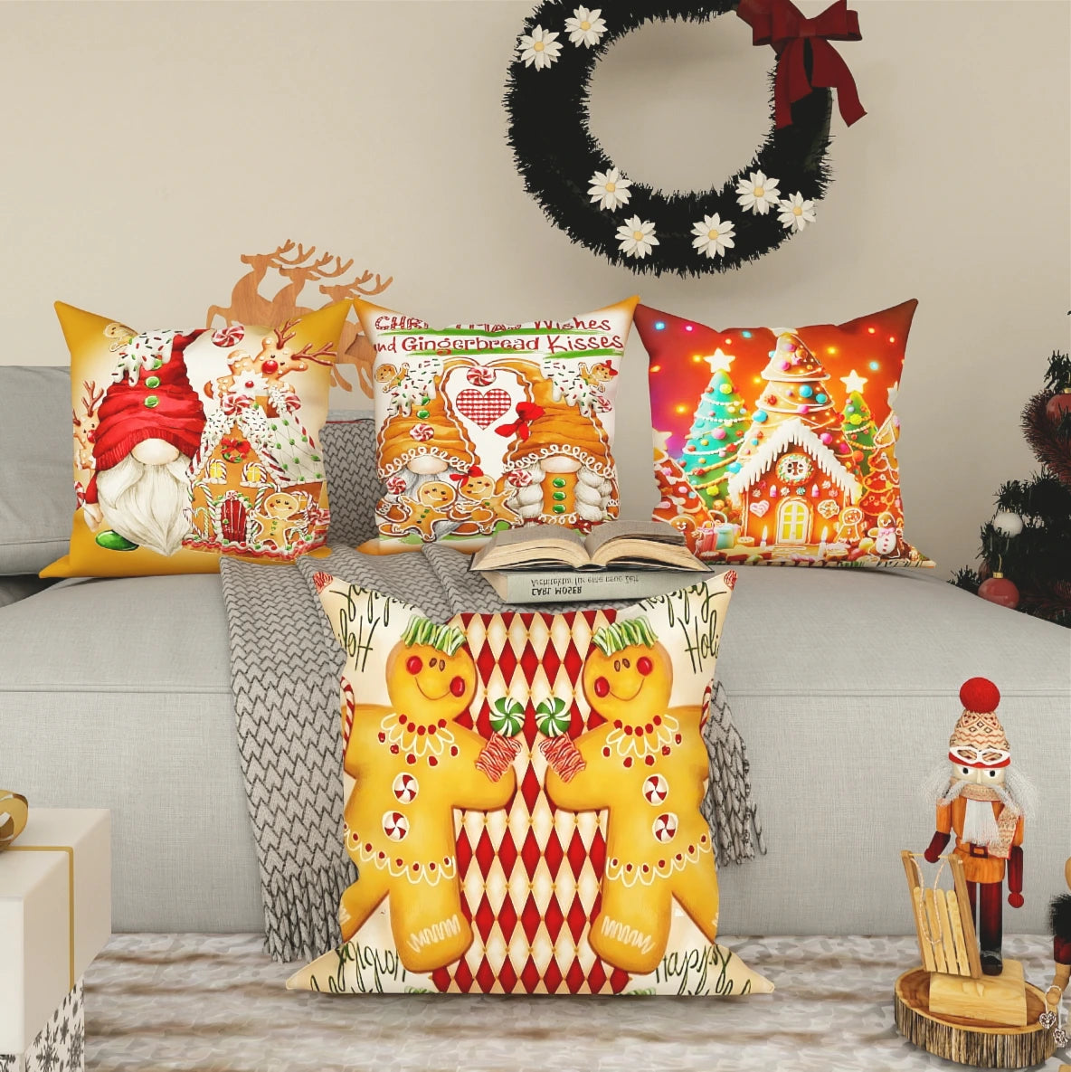 Christmas Gingerbread and Candy House Pillow Cover