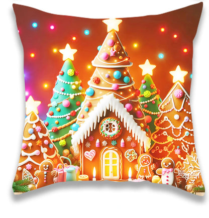 Christmas Gingerbread and Candy House Pillow Cover