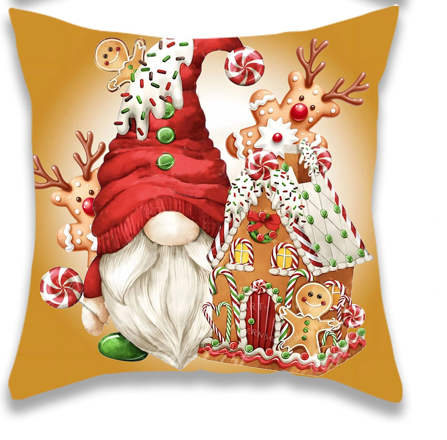 Christmas Gingerbread and Candy House Pillow Cover