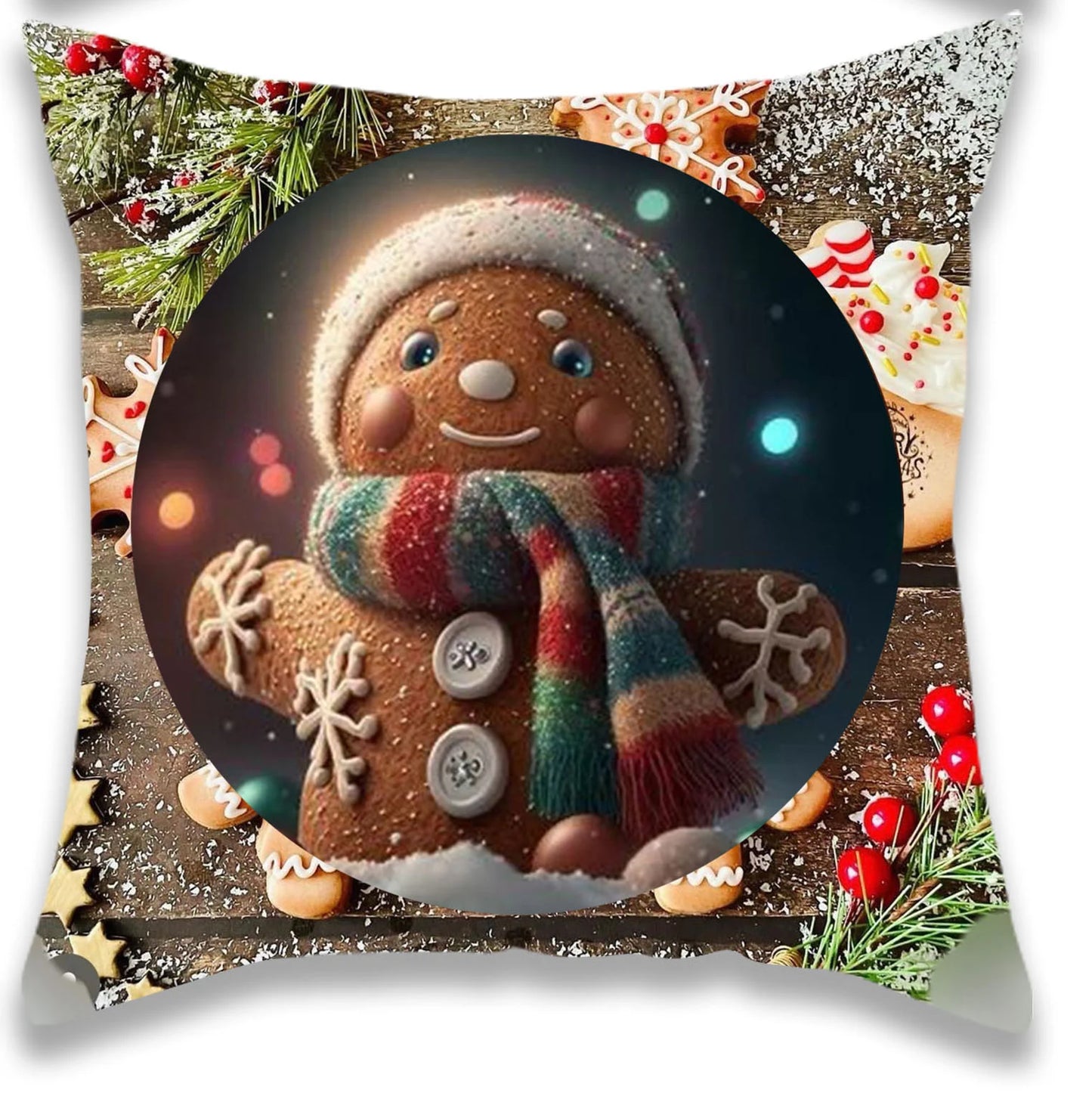 Christmas Brown Gingerbread Pillow Cover