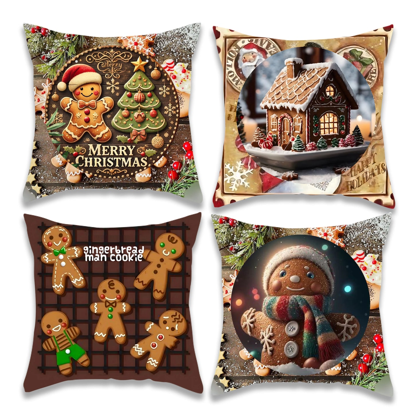 Christmas Brown Gingerbread Pillow Cover