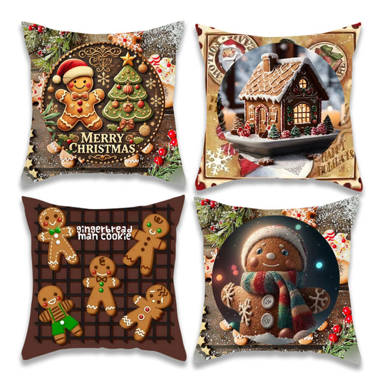 Christmas Brown Gingerbread Pillow Cover