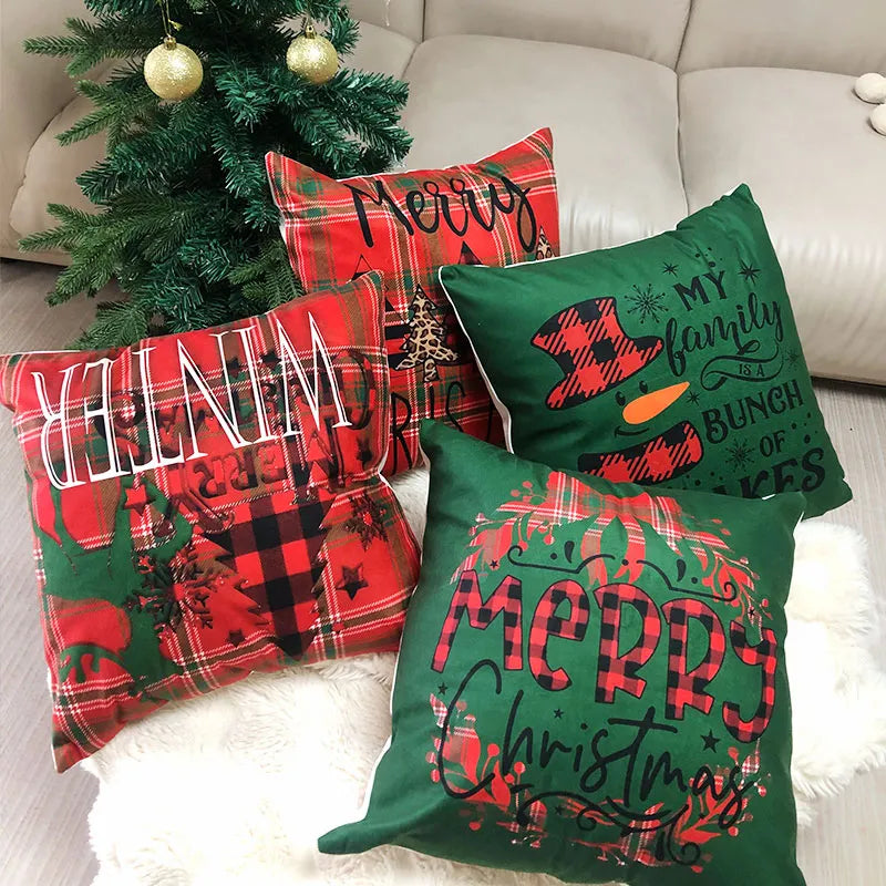 Christmas Red and Green Grid Pillow Cover