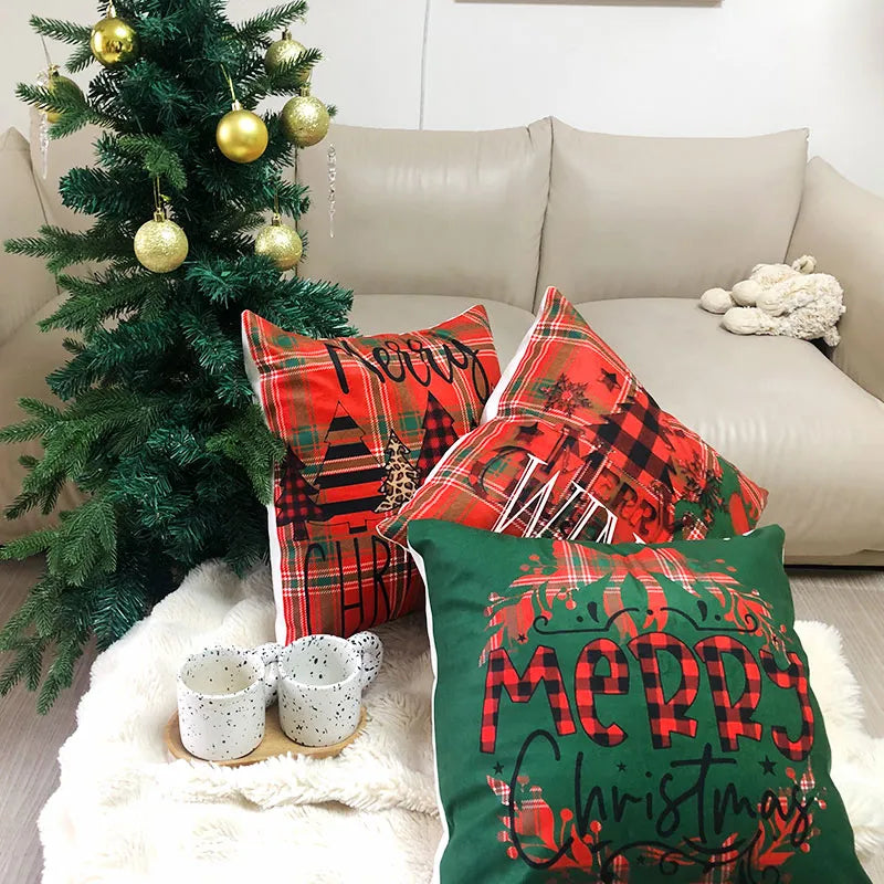 Christmas Red and Green Grid Pillow Cover